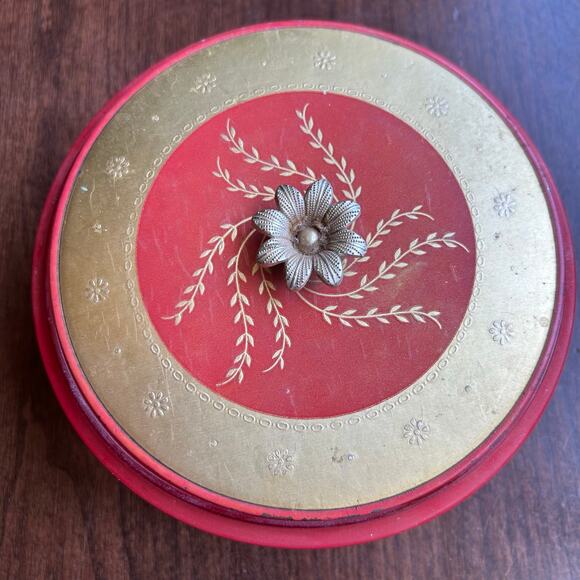 Vintage Avon Persian Wood Dusting Powder Red Gold Ceramic Container - Picture 2 of 12